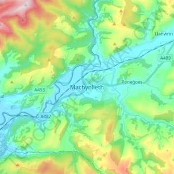 Topografische Karte Machynlleth, Höhe, Relief