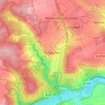 Topografische Karte Rübgarten, Höhe, Relief