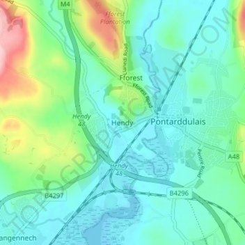 Topografische Karte Hendy, Höhe, Relief
