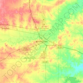Topografische Karte Wichita Falls, Höhe, Relief