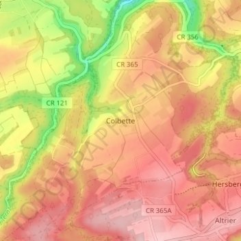 Topografische Karte Colbette, Höhe, Relief