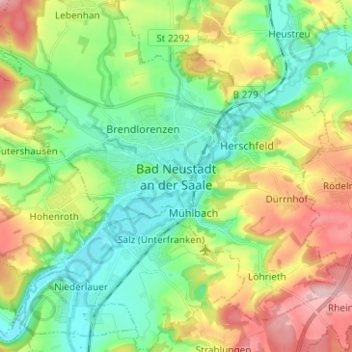 Topografische Karte Bad Neustadt an der Saale, Höhe, Relief