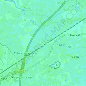 Topografische Karte West Hewish, Höhe, Relief