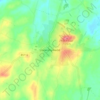 Topografische Karte Llanerchymedd, Höhe, Relief