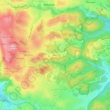 Topografische Karte Maures, Höhe, Relief