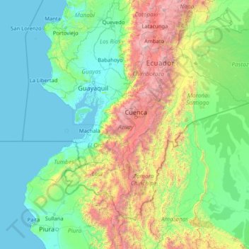 Topografische Karte Azuay, Höhe, Relief
