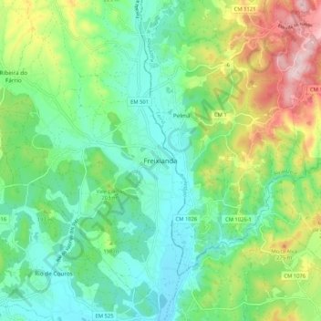 Topografische Karte Freixianda, Höhe, Relief