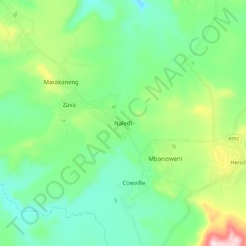 Topografische Karte Naledi, Höhe, Relief