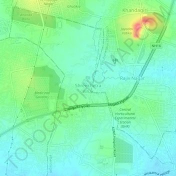 Topografische Karte Shreekhetra Vihar, Höhe, Relief