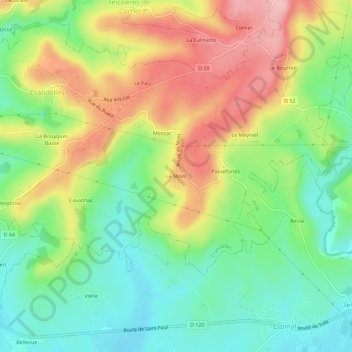Topografische Karte Le Mont, Höhe, Relief
