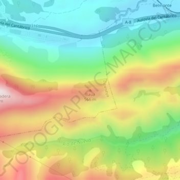 Topografische Karte Baua, Höhe, Relief