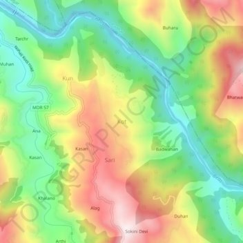 Topografische Karte Kot, Höhe, Relief