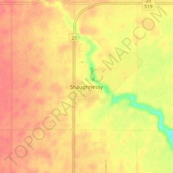 Topografische Karte Shaughnessy, Höhe, Relief