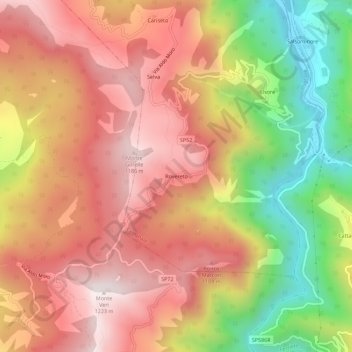 Topografische Karte Rovereto, Höhe, Relief