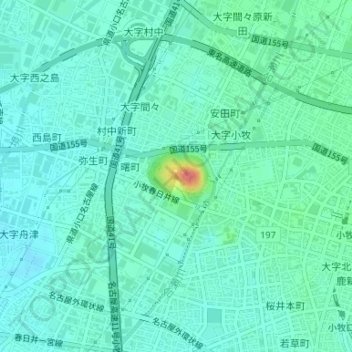 Topografische Karte Mount Komaki, Höhe, Relief