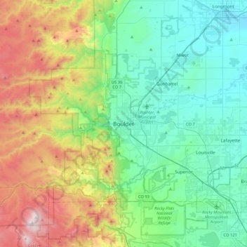 Topografische Karte Boulder, Höhe, Relief