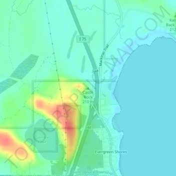 Topografische Karte Castle Rock, Höhe, Relief