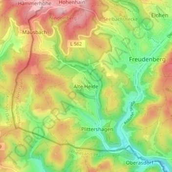Topografische Karte Alte Heide, Höhe, Relief