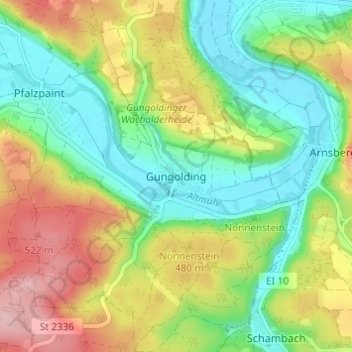 Topografische Karte Gungolding, Höhe, Relief