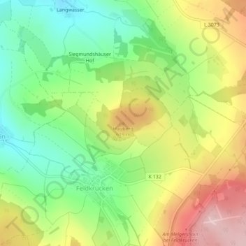 Topografische Karte Hauberg, Höhe, Relief