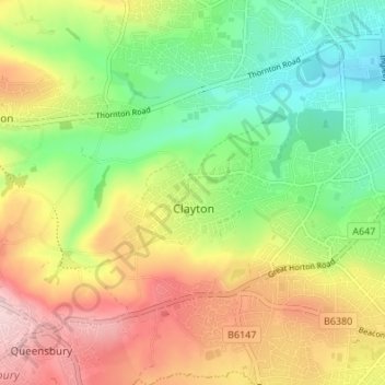 Topografische Karte Broad Folds, Höhe, Relief