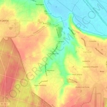 Topografische Karte Carvalheiros, Höhe, Relief