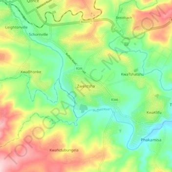Topografische Karte Zwelitsha, Höhe, Relief