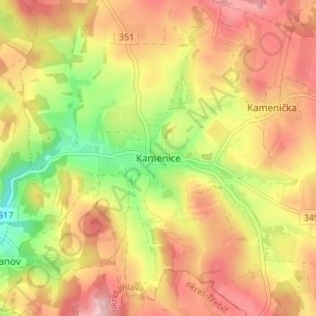 Topografische Karte Kamenice, Höhe, Relief