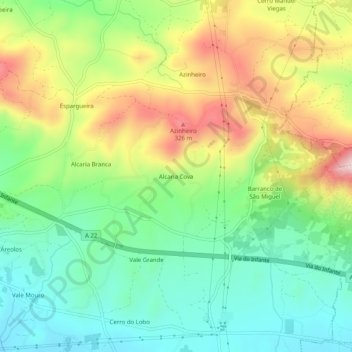 Topografische Karte Alcaria Cova, Höhe, Relief