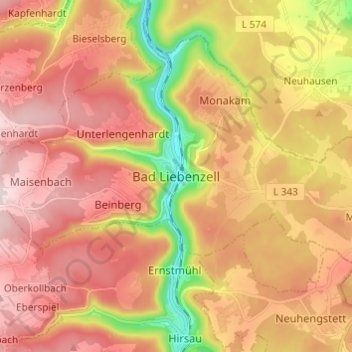 Topografische Karte Bad Liebenzell, Höhe, Relief