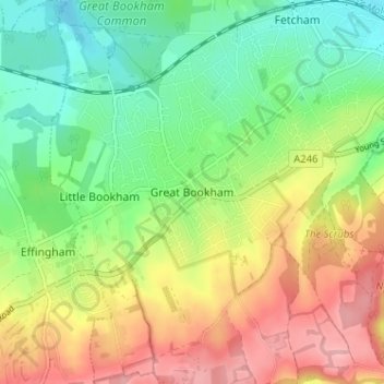 Topografische Karte Great Bookham, Höhe, Relief