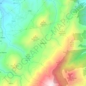 Topografische Karte Migliardo, Höhe, Relief