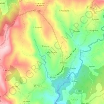 Topografische Karte Vilar Forcarei, Höhe, Relief