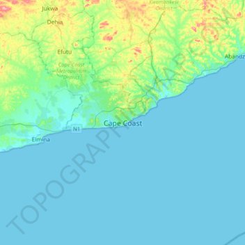 Topografische Karte Cape Coast, Höhe, Relief