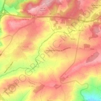 Topografische Karte Rebordinho, Höhe, Relief
