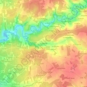 Topografische Karte La Guiltière, Höhe, Relief