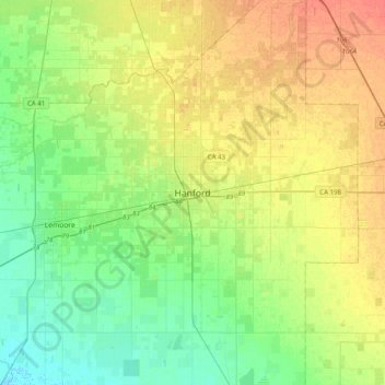 Topografische Karte Hanford, Höhe, Relief