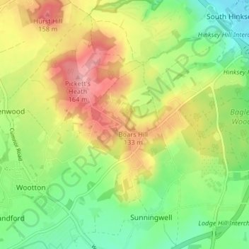 Topografische Karte Boars Hill, Höhe, Relief