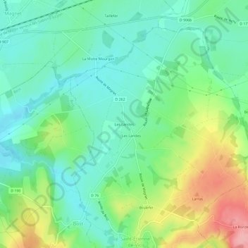 Topografische Karte Les Landes, Höhe, Relief