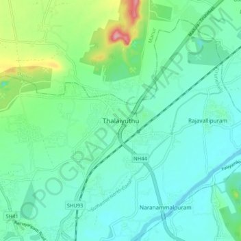 Topografische Karte Thalaiyuthu, Höhe, Relief