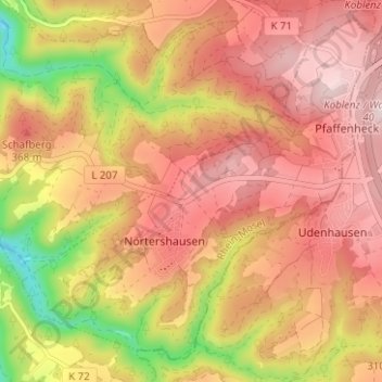 Topografische Karte Bauhof, Höhe, Relief