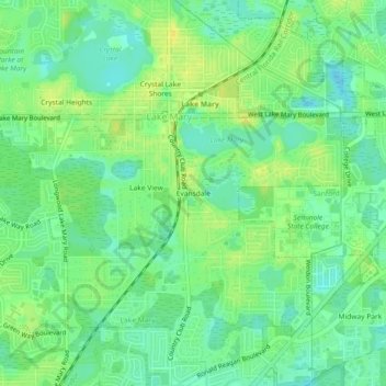 Topografische Karte Evansdale, Höhe, Relief