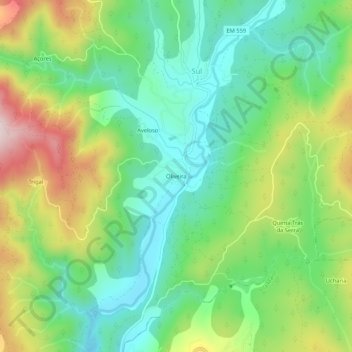 Topografische Karte Oliveira, Höhe, Relief