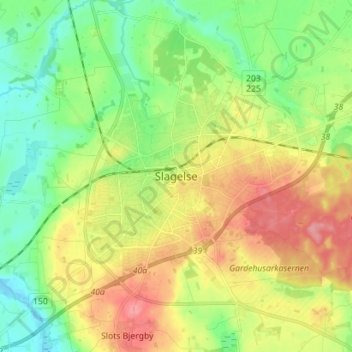 Topografische Karte Slagelse, Höhe, Relief