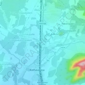 Topografische Karte Tummikapalli Gate, Höhe, Relief