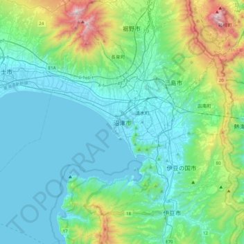 Topografische Karte 沼津市, Höhe, Relief