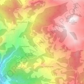 Topografische Karte Brugneto, Höhe, Relief