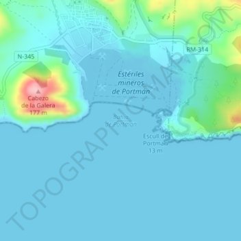 Topografische Karte Bahía de Portmán, Höhe, Relief
