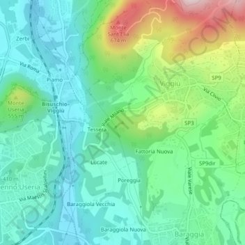 Topografische Karte Monte Scere, Höhe, Relief