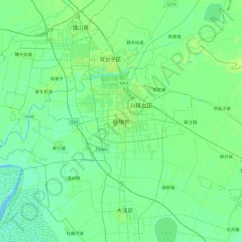 Topografische Karte Panjin, Höhe, Relief